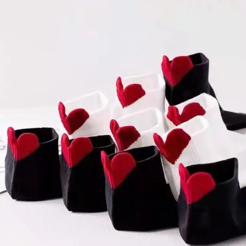 

5 Pairs Lovely Hearts Low Tube School Socks for Girls Women's Short White Ankle Socks Cute Thin Spring Autumn Cotton Socks 2025