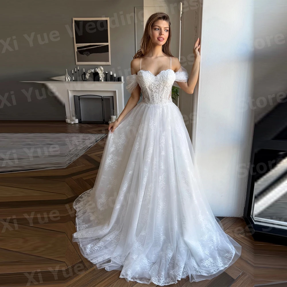 فساتين زفاف رومانسية على شكل حرف A للنساء مكشوفة الكتف مزينة بالدانتيل فساتين زفاف فيستدو دي نوفيا مخصصة رداء دي ماري #3