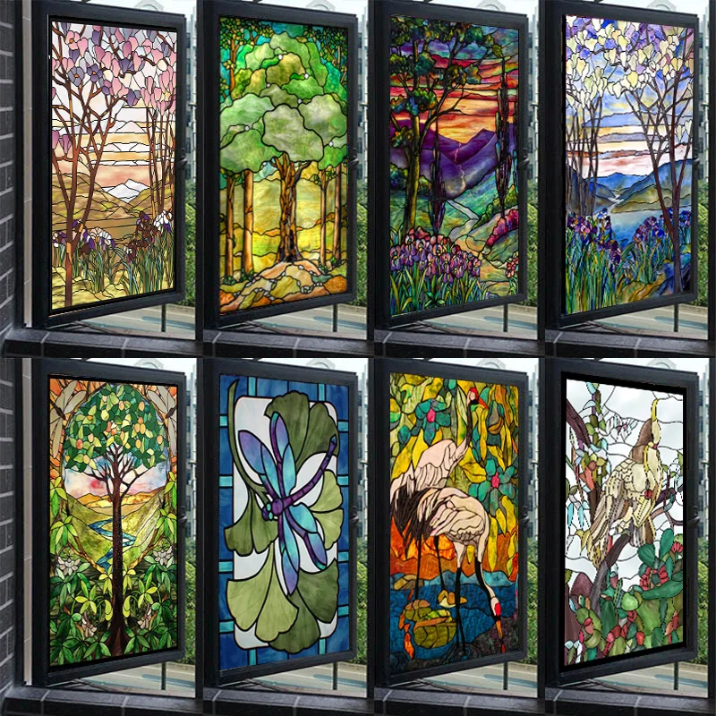 

European Vintage Stained Glass Balcony Static Frosted Glass Film Toilet Window Flower Stickers Window Film Stained Glass