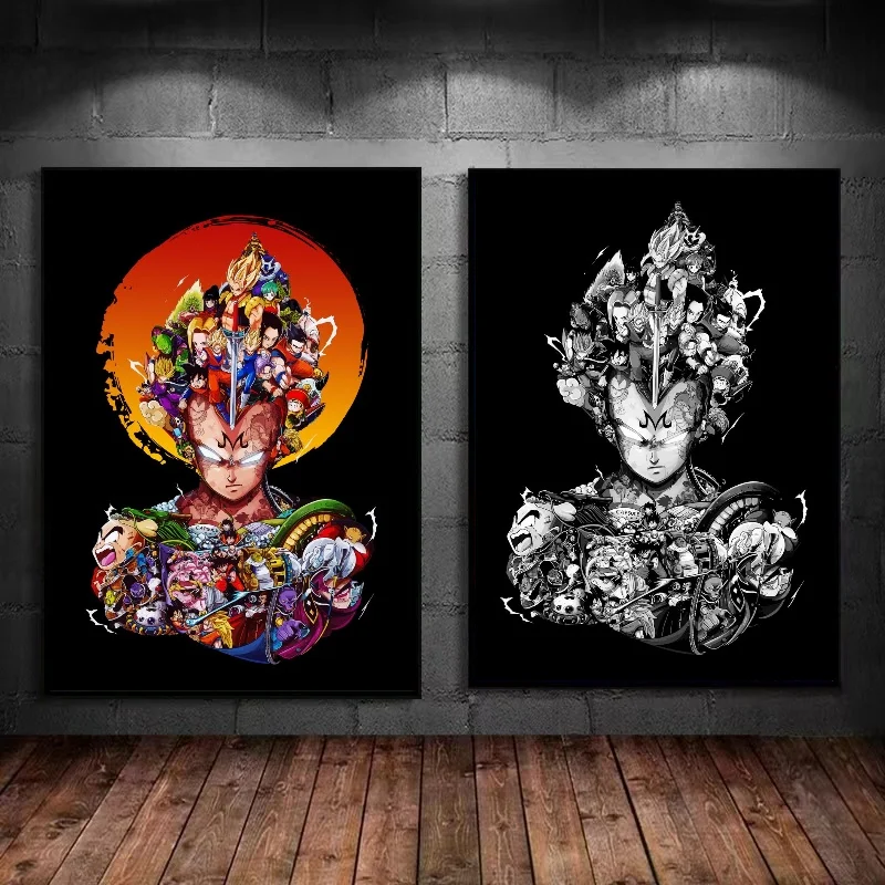 Vintage Classic Japanese Anime Canvas Prints Art Poster Dragon Ball Z Figures Majin Buu Beerus Home Room Bar Wall Decor Painting