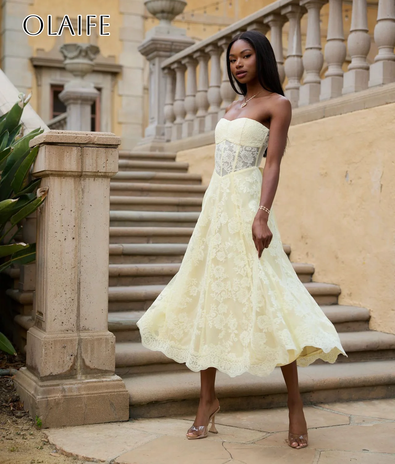 Sweetheart Lace A-line Prom Dresses Sleeveless Tea Length Bow Pleated Party Wear Customized vestidos de festa