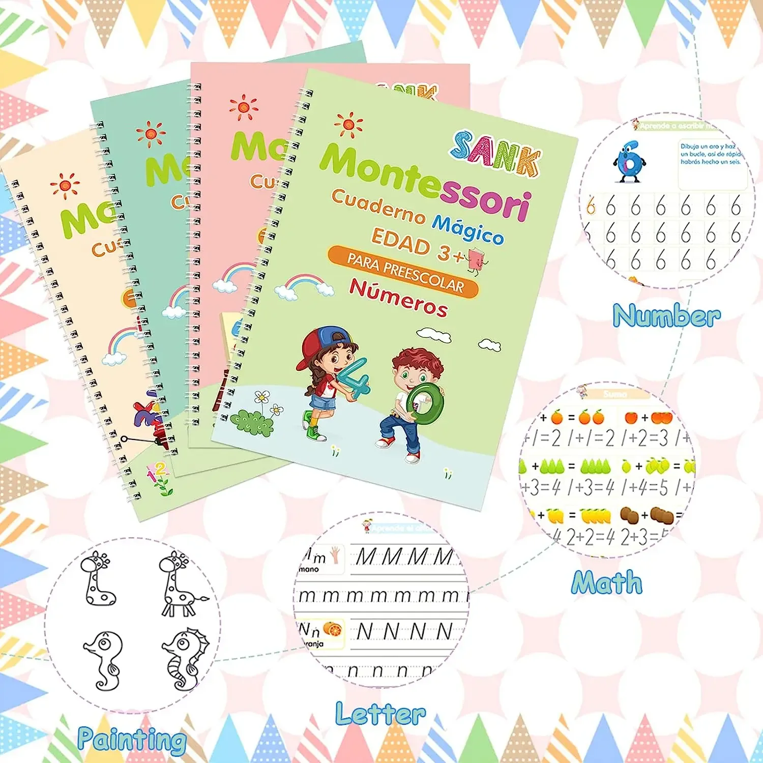 Imagem -05 - Montessori Caligrafia Livro Mágico para Crianças Copybook Caderno Sketchbook Espanhol Early Learn Handwriting Livros por Conjunto