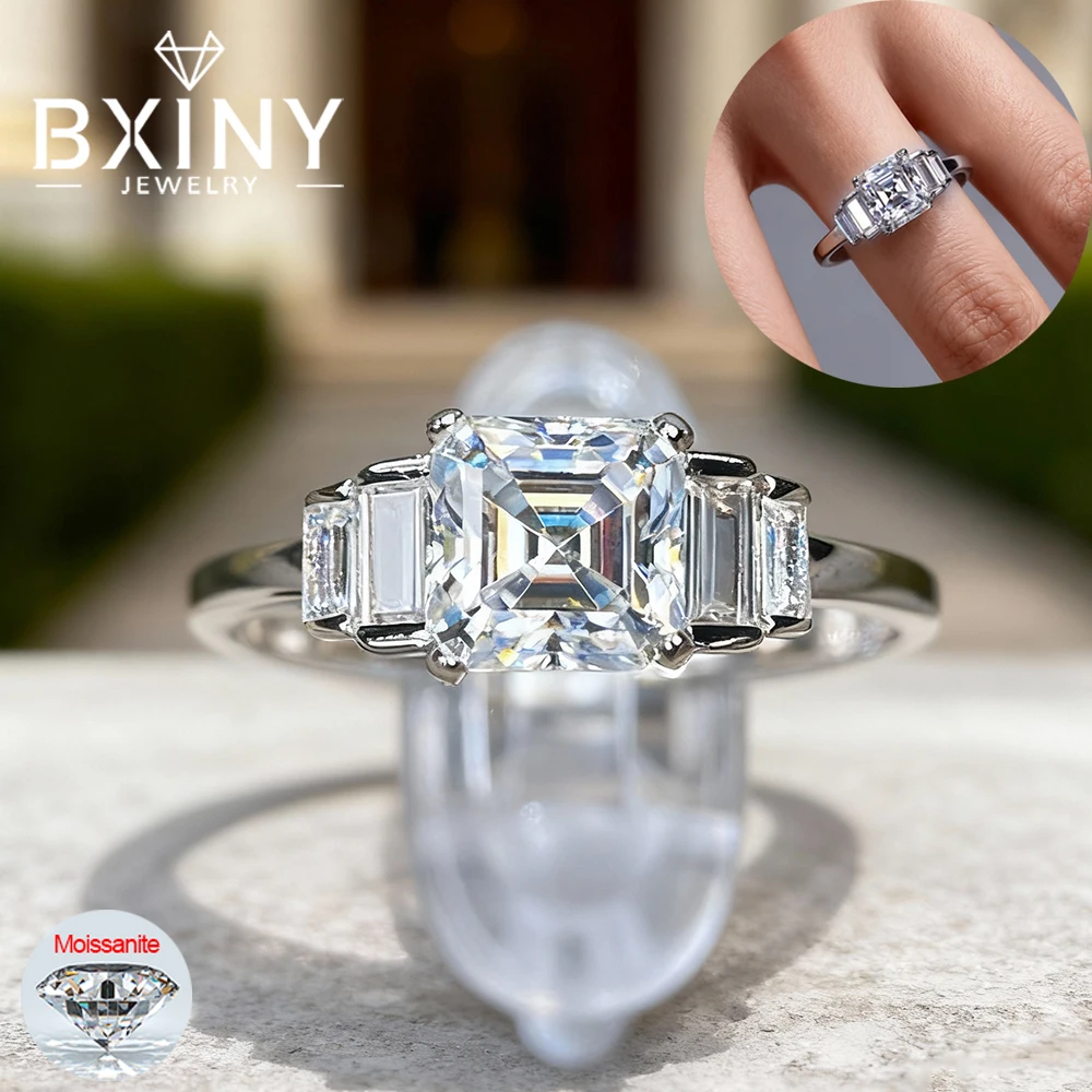 

BXINY 1Carat Asscher Cut Moissanite Ring 925 Sterling Silver for Women Square Diamond Wedding Band Fine Jewelry With Certificate