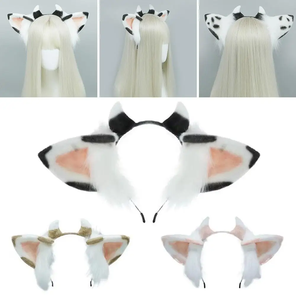 تأثيري لوليتا لطيف البقرة الشعر هوب للنساء فتاة الشتاء DIY بها بنفسك لينة فروي عقال للحفلات موضة الأداء الدعامة هيرباند أغطية الرأس