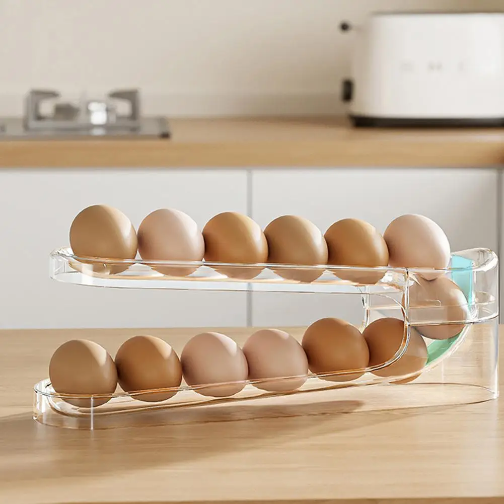 

Ящик для хранения в холодильнике, прозрачный двухслойный диспенсер для яиц для холодильника с автоматической емкостью вращения