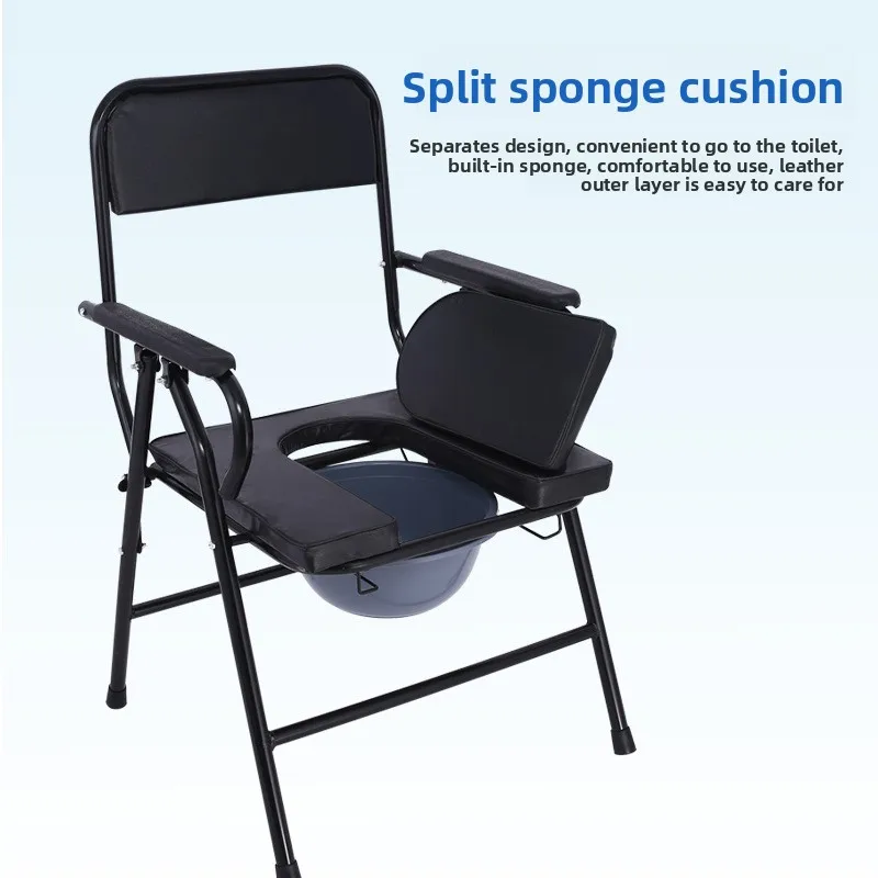 ‌Foldable Shower Commode Chair‌ - Handicap Accessible Toilet Frame with Handrails Quick Assembly Design for Elderly & Disabled