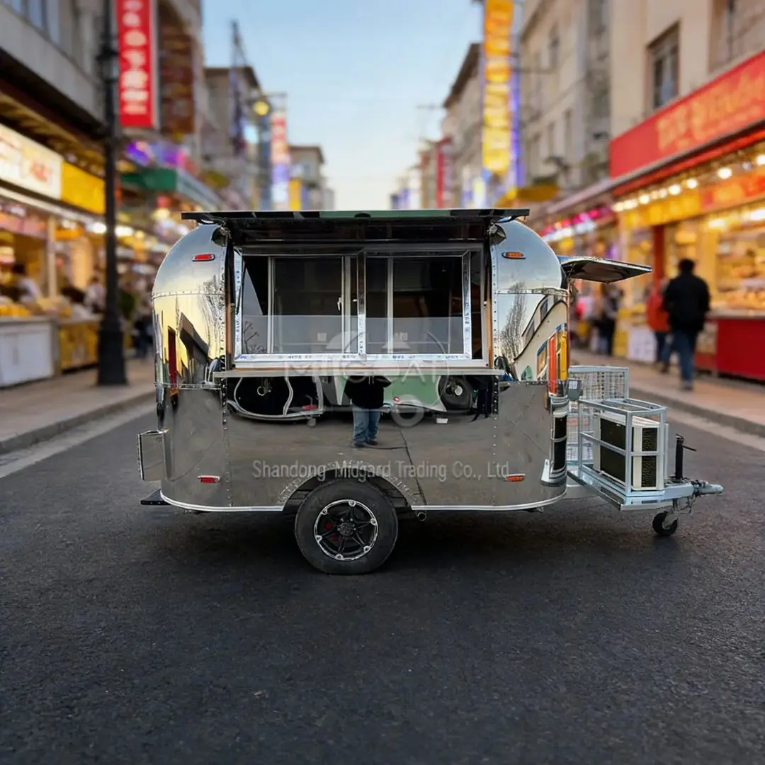Customizable Mirror Polished Mobile Food Trailer with Extension Platform Catering Equipment Towable Food Cart for Business