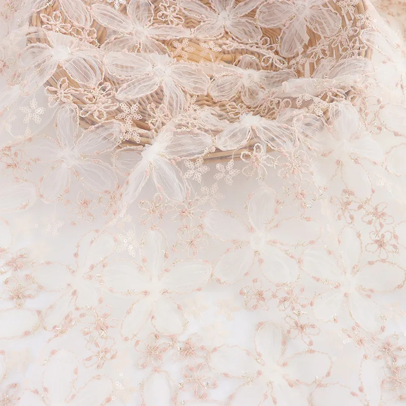 2023 New French Ribbon Sequin Gold Embroidery Fabric Wedding Dress Stage Clothing Fabric Spot Wholesale