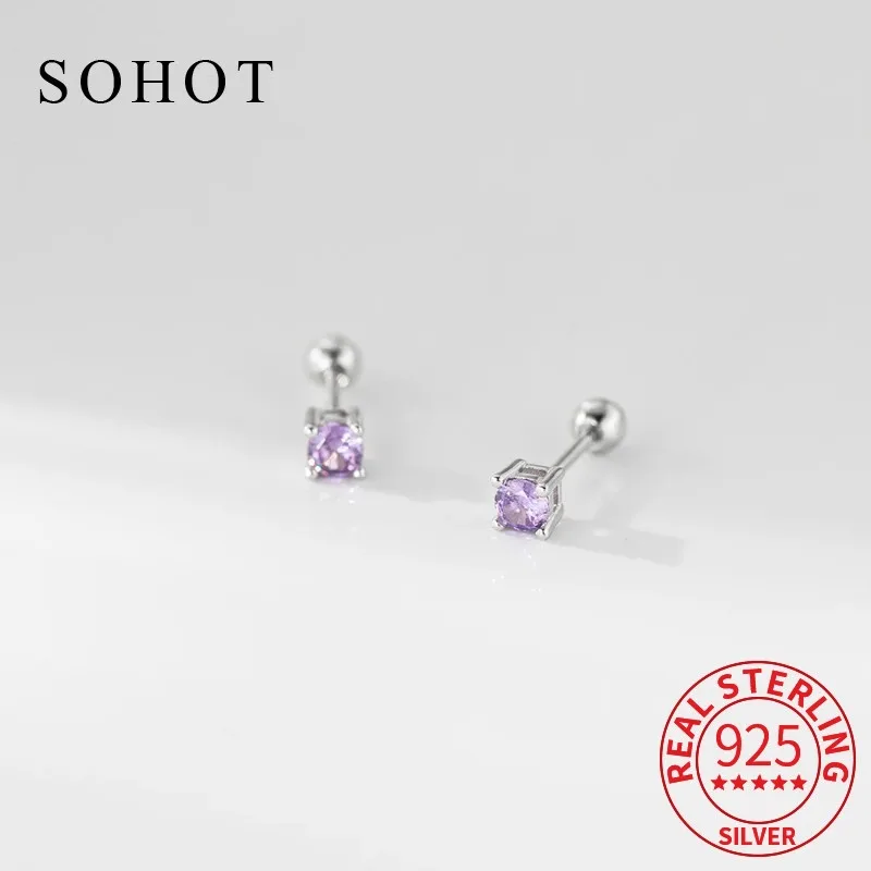 

Real 925 Sterling Silver Mini Round Zircon Piercing Screw Bead Stud Earrings For Women Classic Fine Jewelry Colorful Accessories
