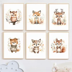 Bear Fox Deer Squirrel Owl Autumn Leaves Nursery Wall Art Posters Canvas Painting Prints Pictures for Baby Kids Room Home Decor