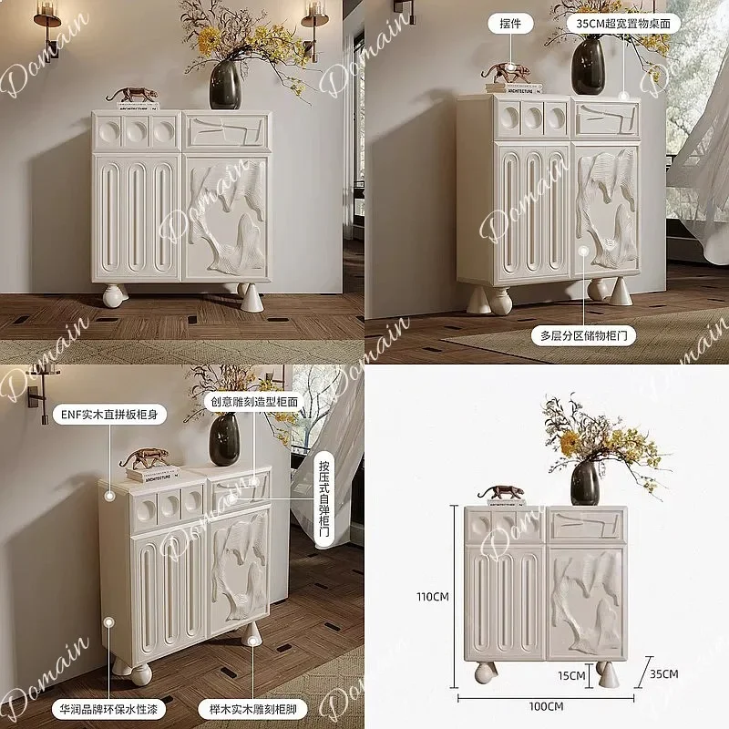 XB Elegant French Cream Carved Shoe Cabinet Modern Entryway Storage Floor Standing Hallway Divider