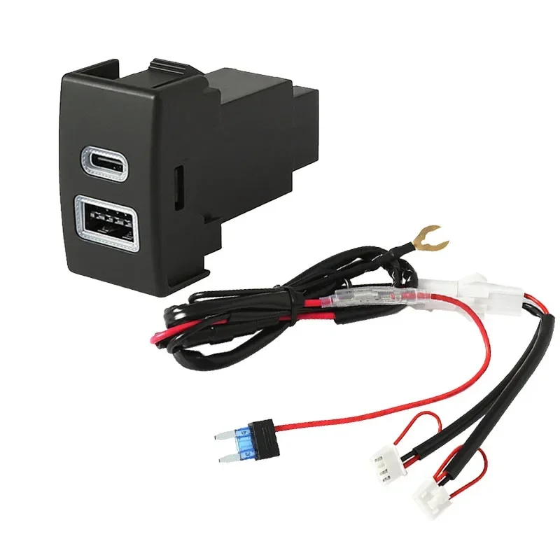 Red Light Car Quick Charger TYPE-C PD QC3.0 USB Dual Socket Power Adapter with Connecting Wire for Mazda 3 5 6 MX-5 RX-8 CX-7