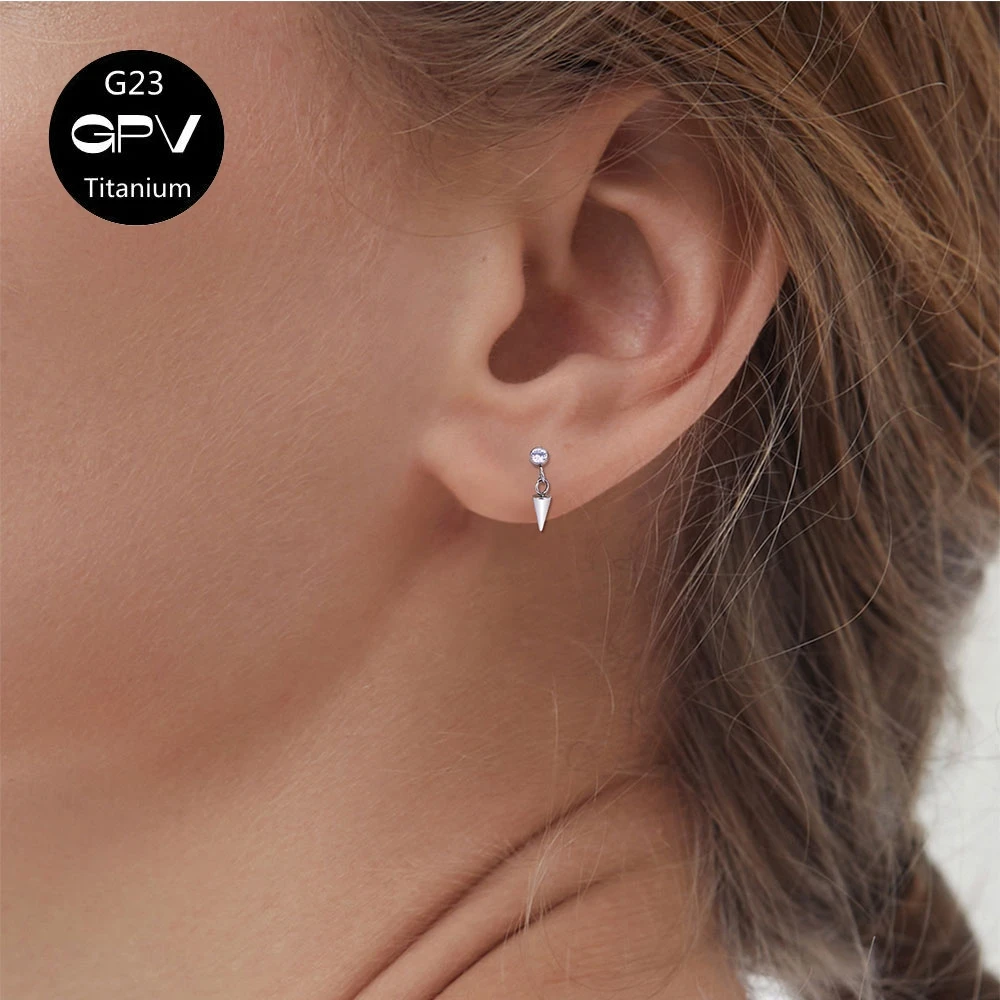 Wholesale G23 Titanium Cylindrical ZC Earrings With Pointed Vertebral Pendant Ear Cartilage Nails Perforated Jewelry Nose Nails