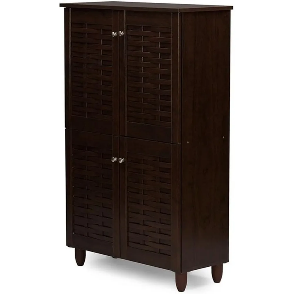 

Dark Brown Wooden Entryway Shoe Storage Cabinet with Six Shelves and Magnetic Doors