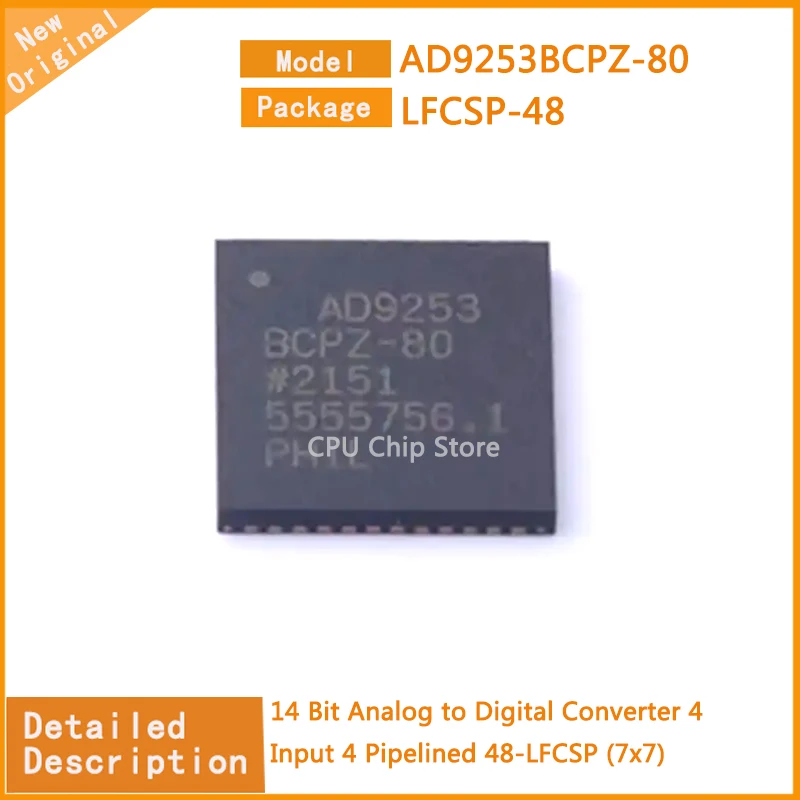 1~5Pcs  New Original  AD9253BCPZ-80  AD9253BCPZ 14 Bit Analog to Digital Converter 4 Input 4 Pipelined 48-LFCSP (7x7)