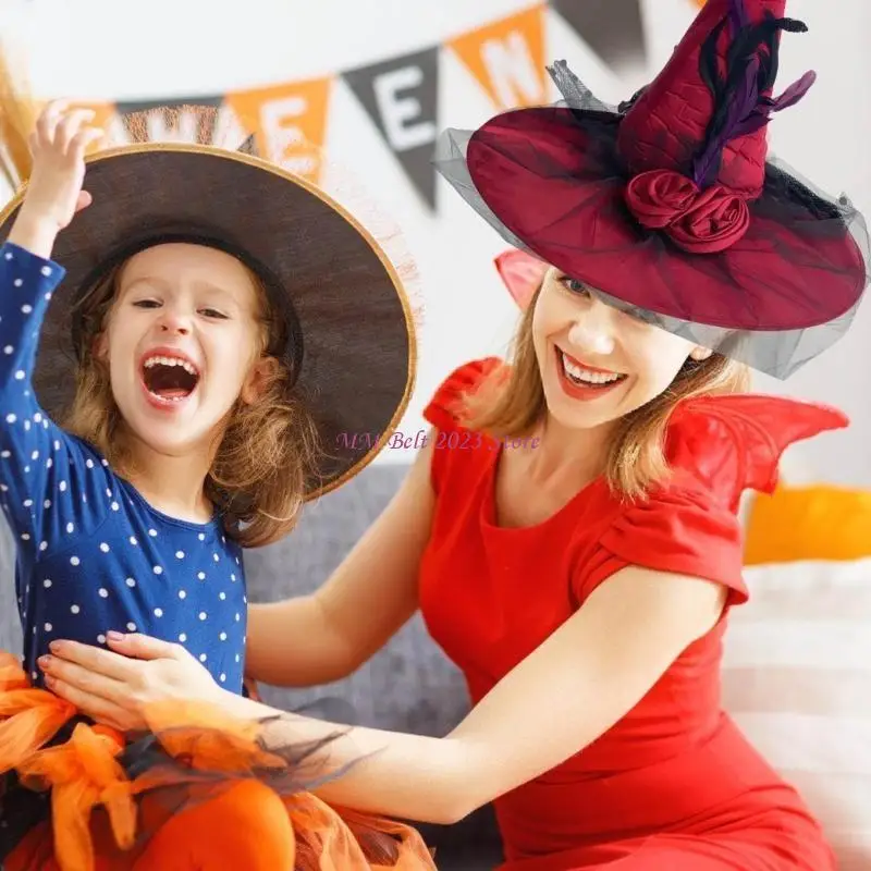 49me Halloween Witch Hat Delikatne czarne czapki nowatorskie czapki do maskarady mody dorosłych Cosplay Costume Akcesoria