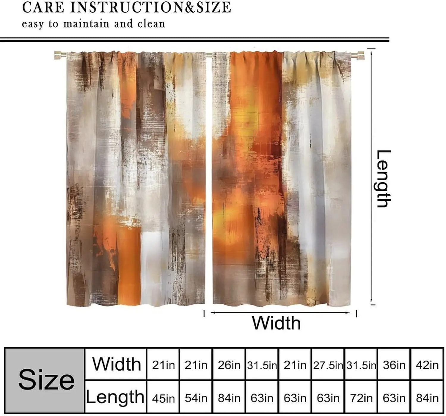 Abstract Burnt Orange Blackout Curtains,Retro Orange Grey Ombre Minimalist Oil Art Printed Window Drapes for Bedroom Living Room