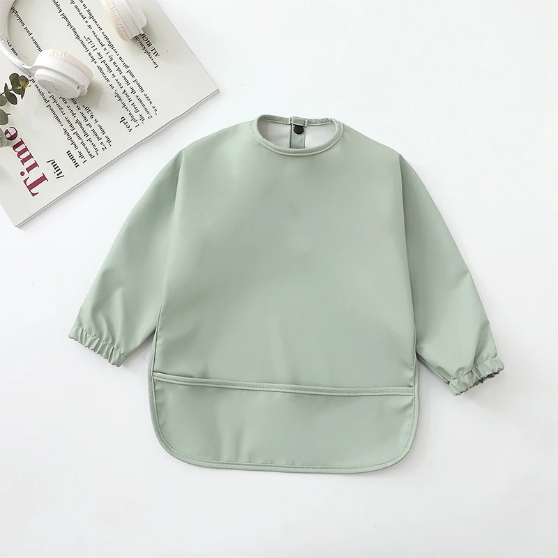 아기 턱받이 손수건 단색 아트 스목 긴팔 방수 유아용 식사 앞치마 아기 수유용품