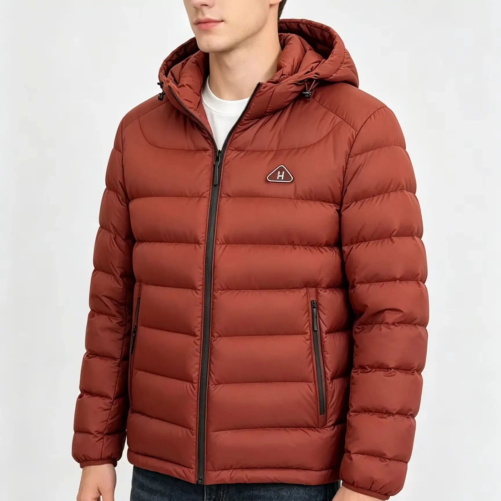 Unisex Hooded Down Jacket 90% Duck Down Filling Zipper Side Pockets Daily Outdoor Hood Windproof Warm Winter Light and Thin Coat