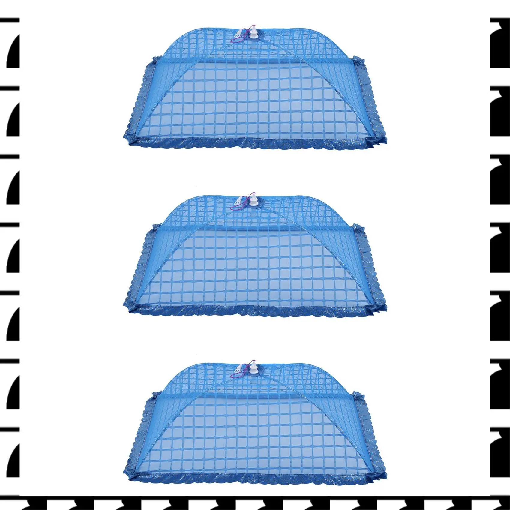 

A44U Set Of 3 Square Mesh Screen Umbrella Food Cover Net Tents Reusable And Folding 72X51cm For Picnic/BBQ - Keep Out Flies