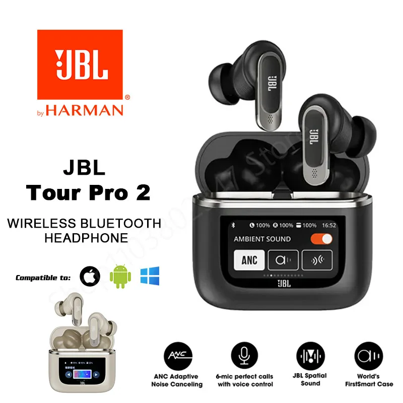 JBL Tour Pro 2 True Wireless Bluetooth Noise Cancelling Earbuds with LED Smart Display Box Bluetooth Earphones JBL Tour Pro2