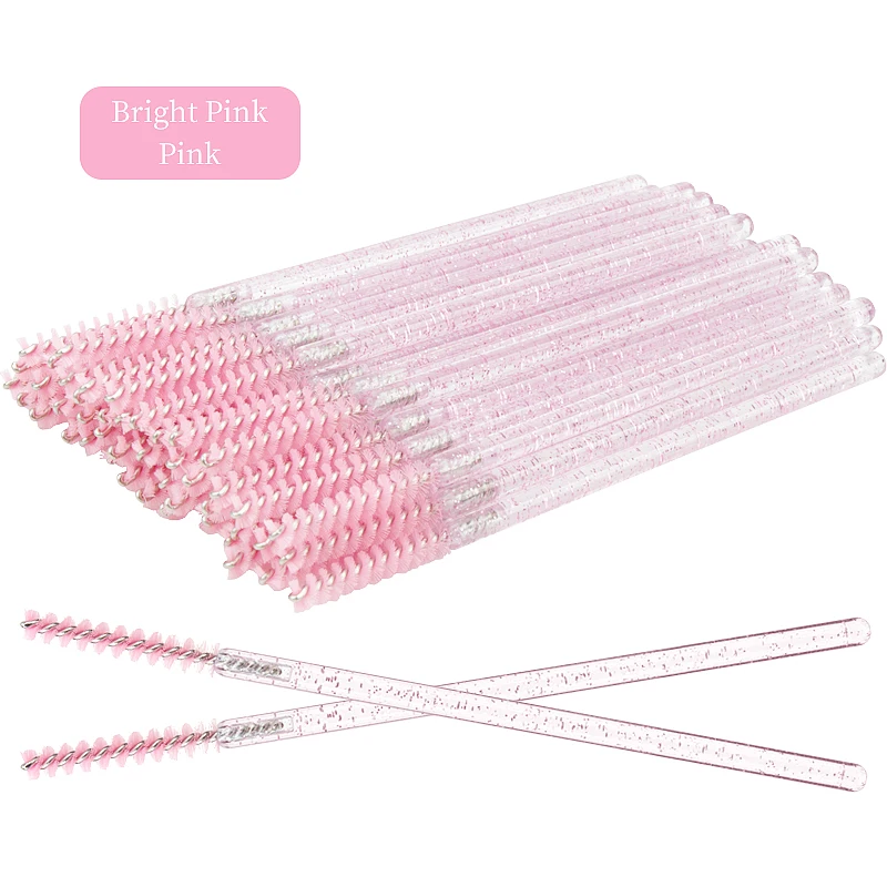 50 Pcs Eyelash Makeup Fine Head Brush Diamond Handle Crystal Mascara Wands Eyelash Extension Tool Supplies Lashes Brushes