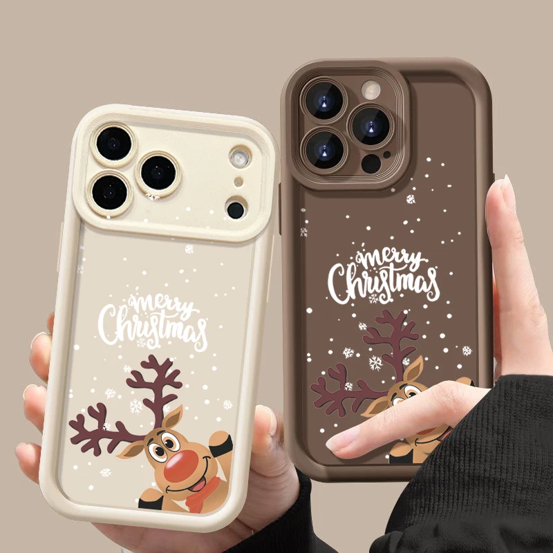 Christmas Elk Print Phone Case For iPhone 17 16 15 14 13 12 Pro Max 16 17 Pro 11 16e 17 Air Shockproof Soft Silicone Cover Funda