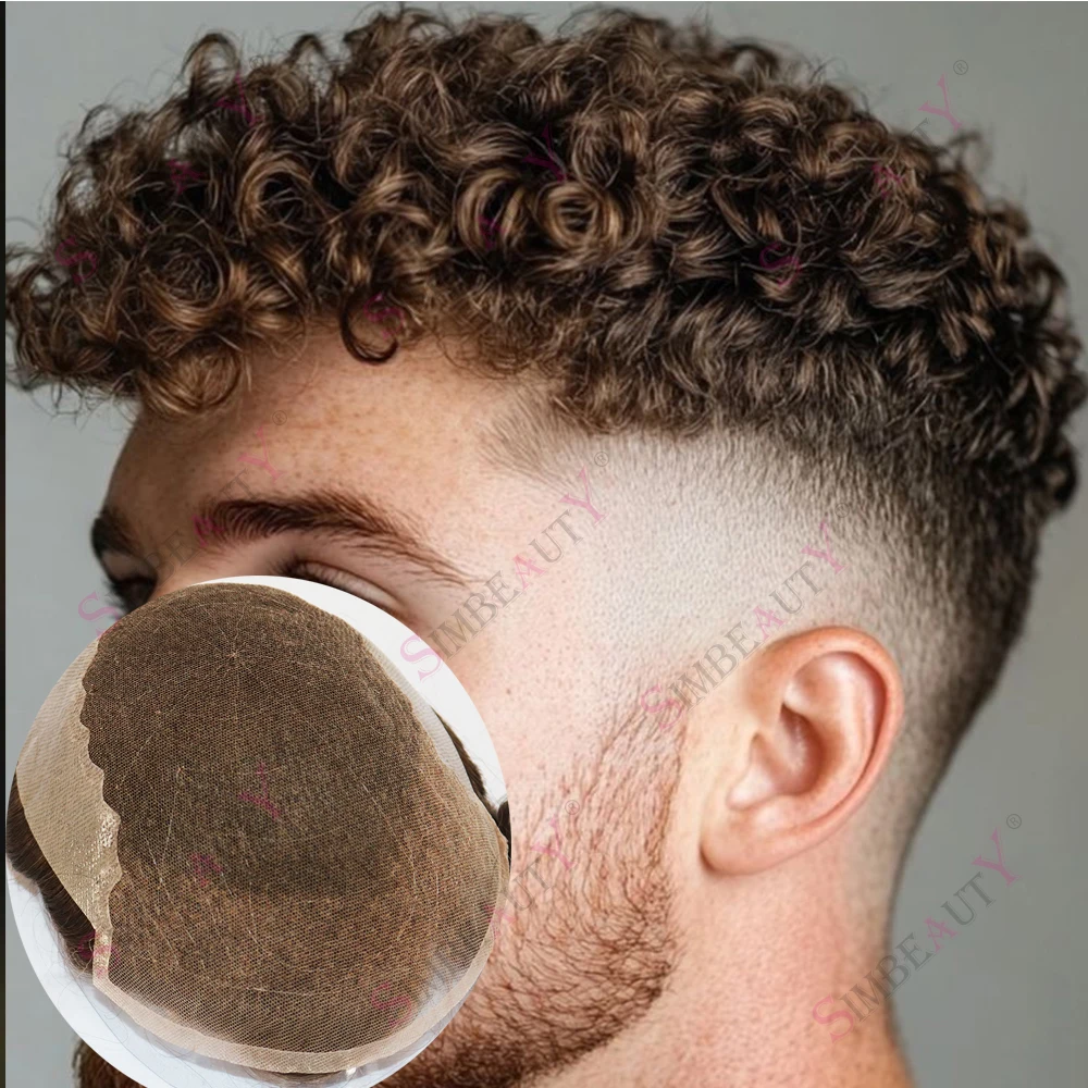 

15 мм афро-мужской вьющийся парик, серый, блондин, черный, швейцарский кружевной PU, необнаружимый протез, супер прочный Q6, мужская система замены волос