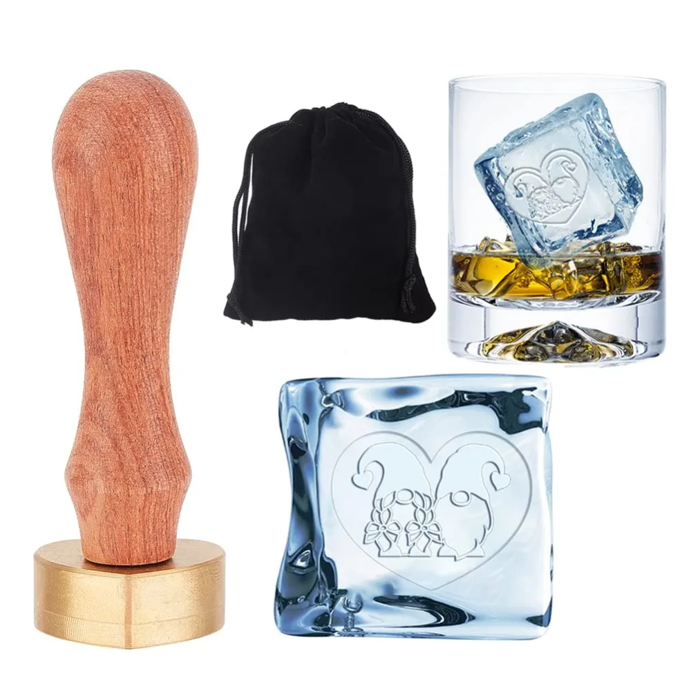 

1.2" Ice Stamp Ice Cube Stamp with Removable Brass Head and Pear Wood Handle Perfect for Ink and Ice Cubes Making