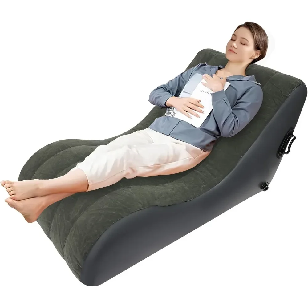 

"Inflatable Sofa Bed w/ Velvety Surface - Portable Folding Lounger for Bedroom, Balcony, Beach & Travel, Includes Air Pump"