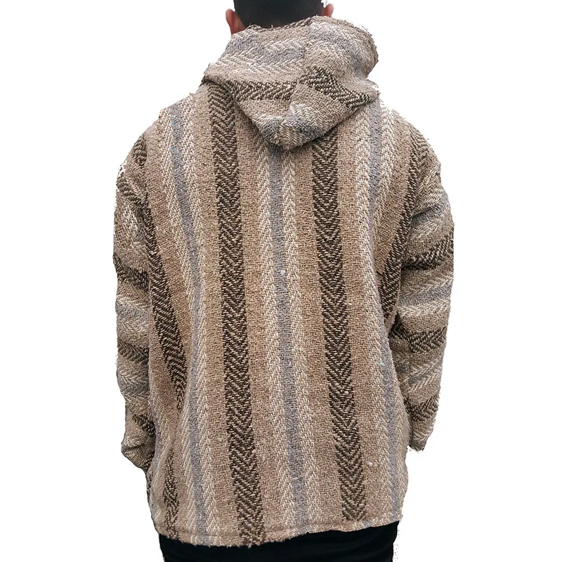 Trendy Mens Knitting Hoodies Streetwear Autumn Winter Casual Patchwork Striped Knit Hooded Sweatshirt Men Vintage Knitted Hoodie