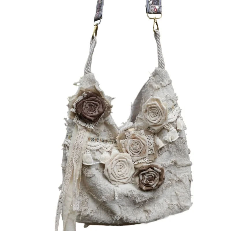 

Crossbody Bag Retro Literary Mori Holiday Tassel Large Capacity Shoulder Crossbody Bag High Quality and High Appearance Level