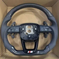 For Audi Q3 Q5 Q7 Q8 SQ8 Carbon Fiber Punched Leather Black Stitching Steering Wheel With S/RS Logo With Button Assembly