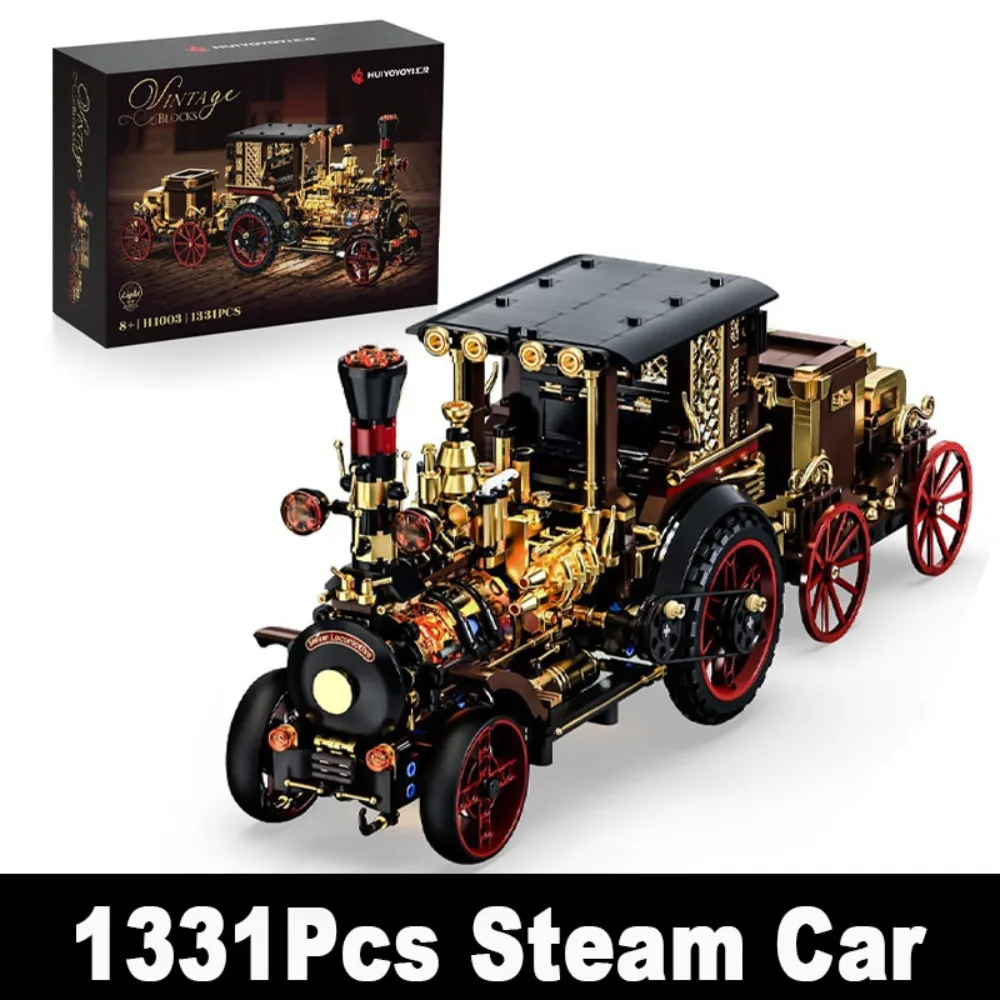 

1331Pcs Vintage Mechanical Steam Car Building Blocks City Retro Steampunk Vehicle Desktop Decoration Bricks Toys For Gift