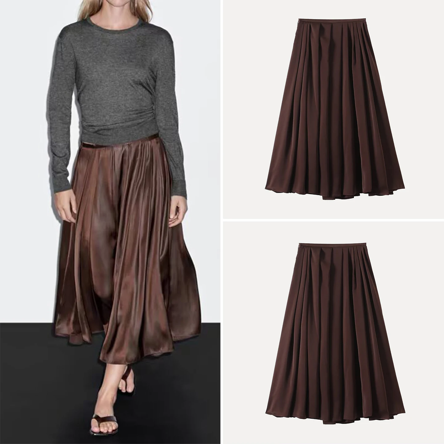 

Chic Mid-Length Pleated Skirt Women's Casual Sle A-Line Skirt Drapey Fabric Autumn New Arrival Z Brand