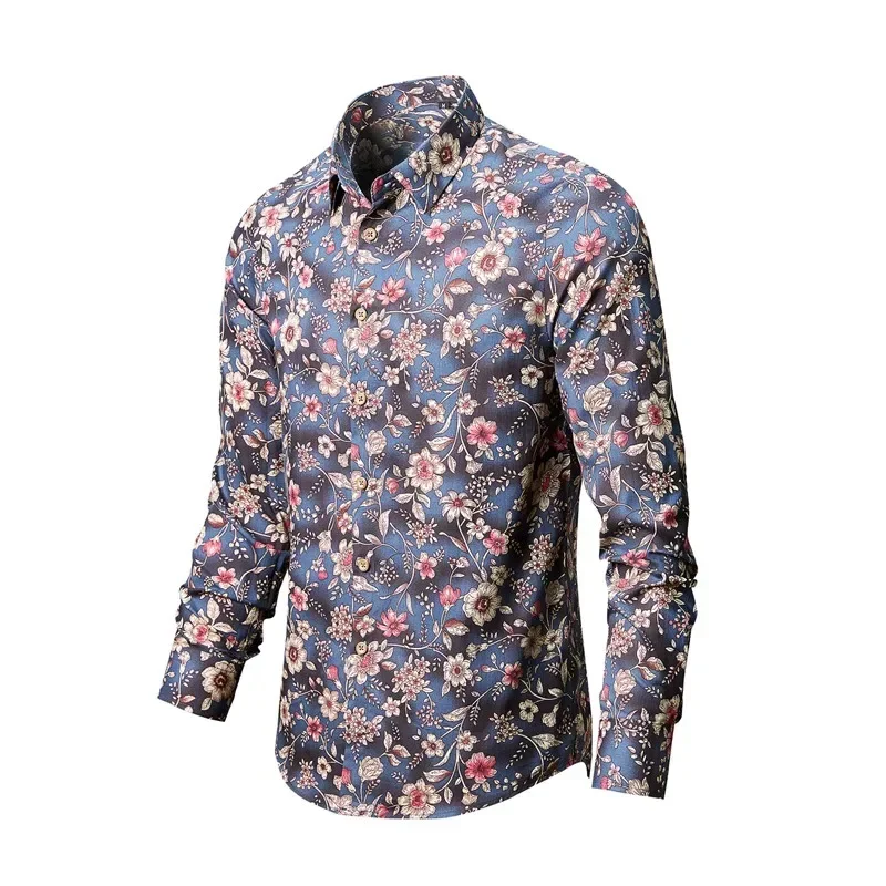 Men Shirt Men Long Sleeve Shirt Floral print Shirt New Clothing Autumn Streetwear Casual Fashion Men