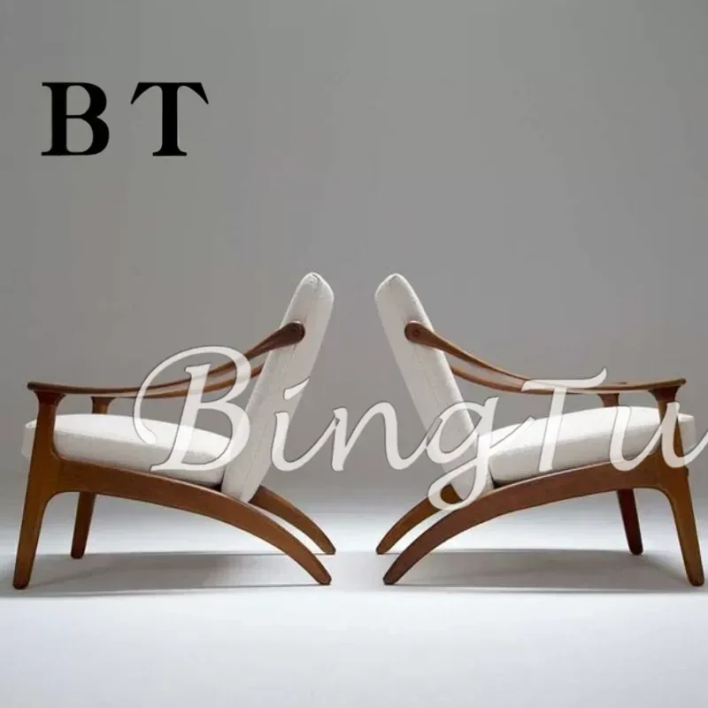 Wabi Sabi Light Luxury Single Sofa Chair Balcony Leisure Solid Wood Lounger Medieval Style Furniture Customizable