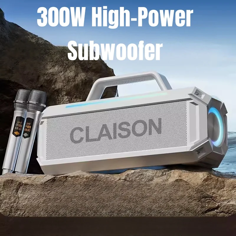 

300W Karaoke Machine with Two Wireless Microphones, Powerful Portable Speaker,RGB Lights, Supports BT/AUX/USB/TF for Party
