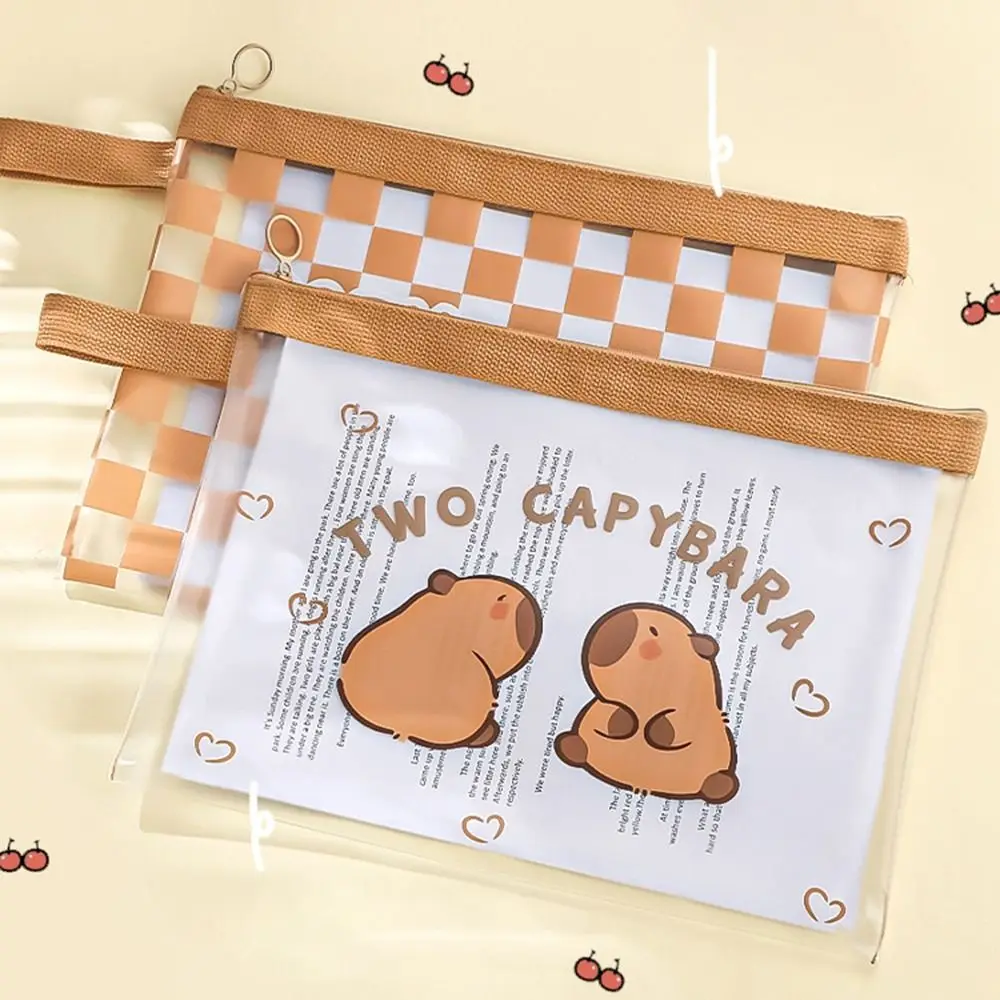 Cartoon Capybara Document Bag Test Paper Storage Bag Transparent Durable File Organizer PVC Waterproof A4 File Bag Student