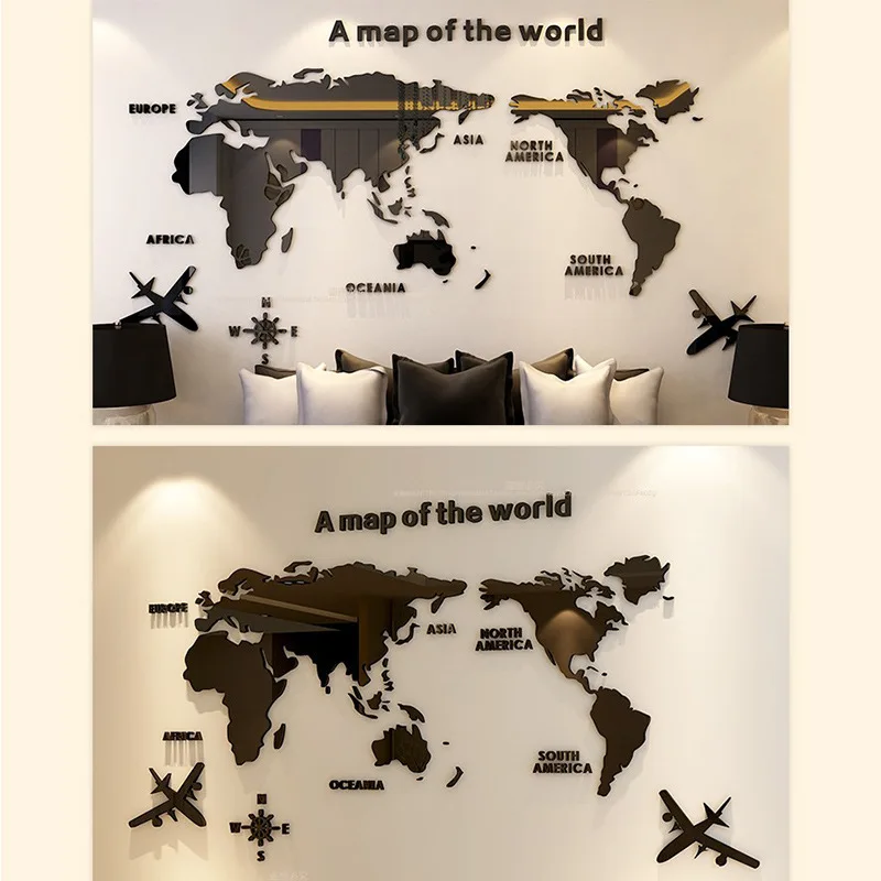 Nordic World Map Acrylic 3D Wall Decal Office Study, Living Room, Sofa, Background Wall Decoration view 2