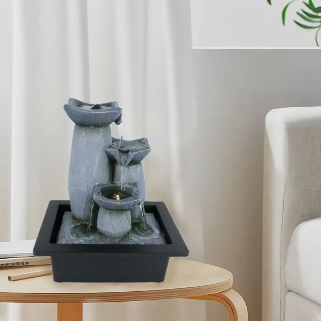 Tabletop Fountain Relaxation Waterfall Fountain Feature 3-Step Modern Water Fountain for Office Desktop Decor Portable Indoor