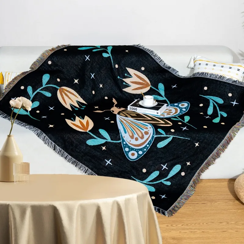 Soft Bohemian Tapestry Moth Printing Sofa Blanket Fashion Home Decoration Universal Throw for Living Room Camping Ornament