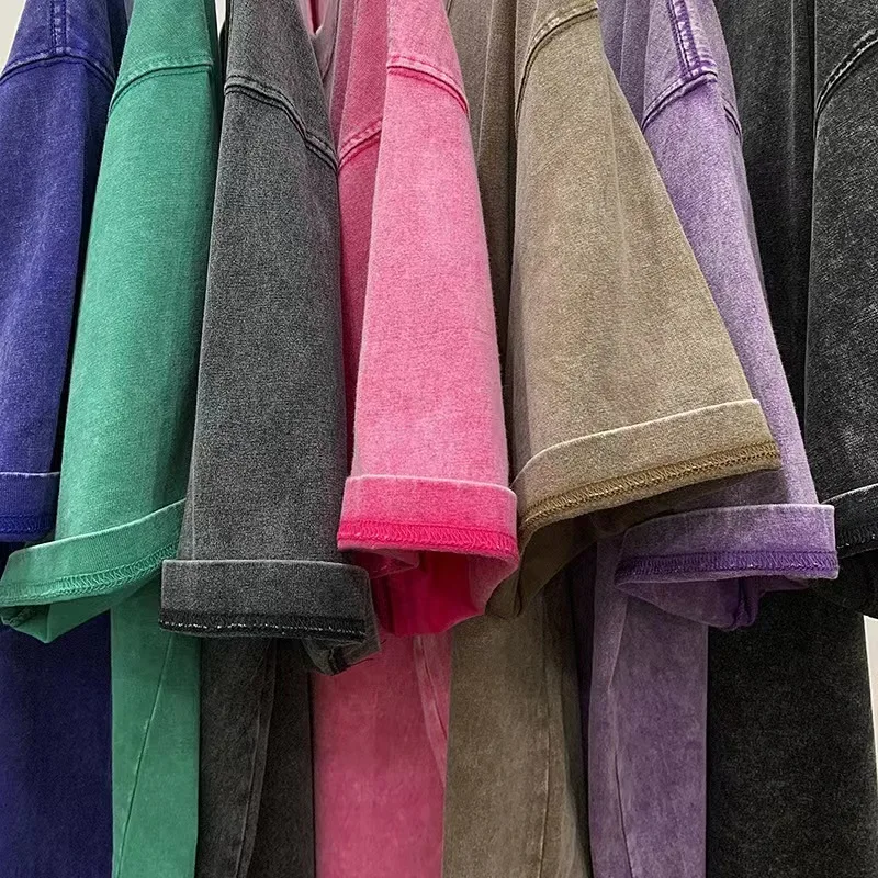 

320g Men 100% Heavy Cotton Washed T-shirts Summer High Quality Vintage Batik Big Tee Digital Printing Solid Plus Size Man Tops