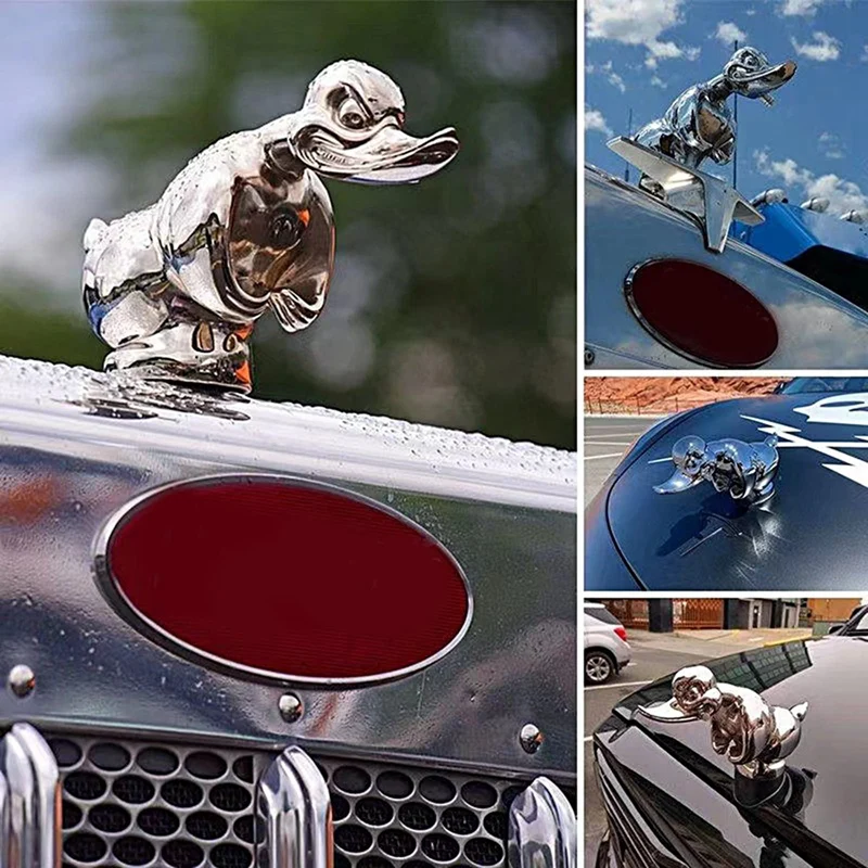 2 Piece 3D Chromed Angry Duck Hood Ornament, Resin Death Proof Duck Black Convoy Duck Hood Ornament Fun Front Hood Car Sticker