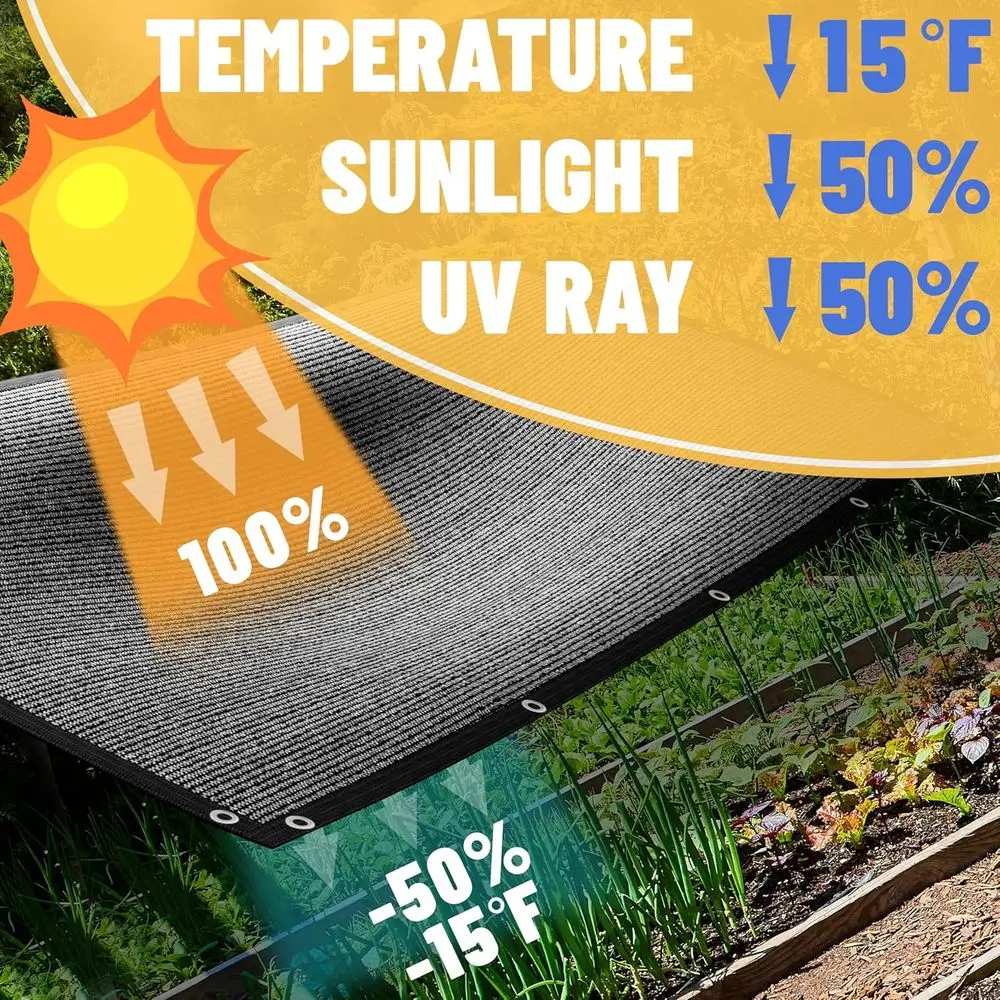 맞춤형 크기 12x20피트 검정 차광막 (그로밋 및 지퍼 타이 포함) 야외 정원 보호용