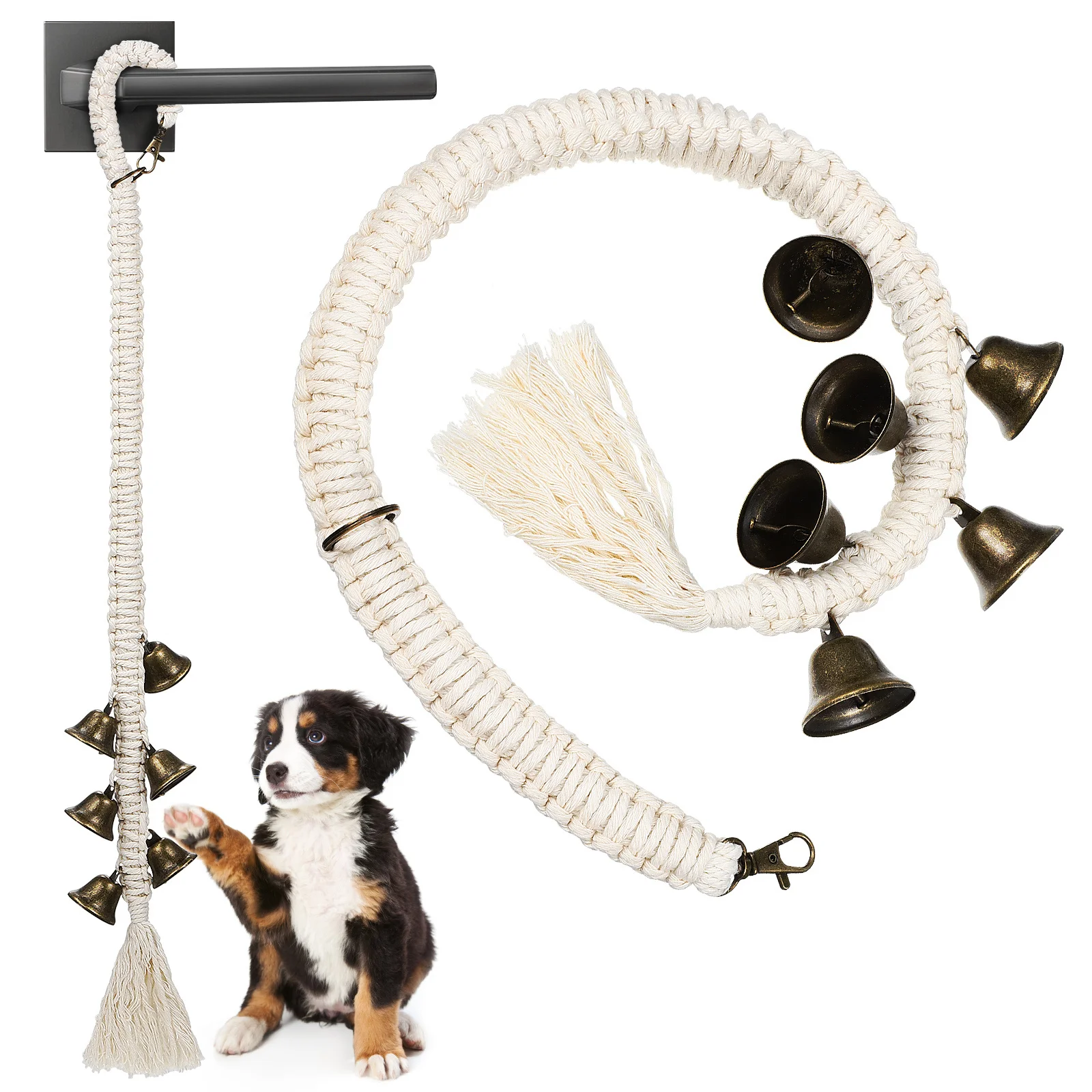 2 pcs Cotton Rope Dog Doorbells Adjustable Pet Door Bell Potty Training Woven Bells For Dogs To Outdoor Signal Rope For