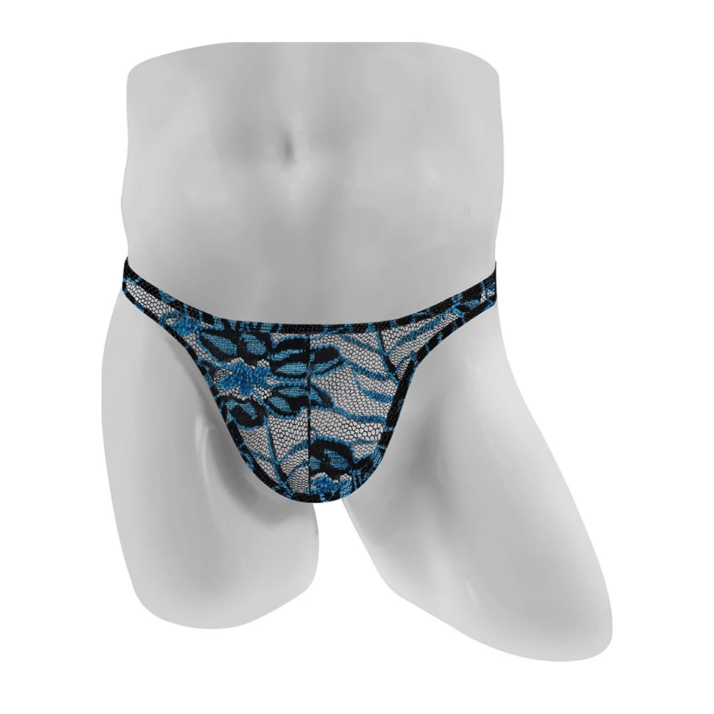 

Men Sexy Low Rise Lace Print Sheer Thongs Erotic Underwear T-back Hollow Out Briefs G-string Lingerie Men's Triangular Panties