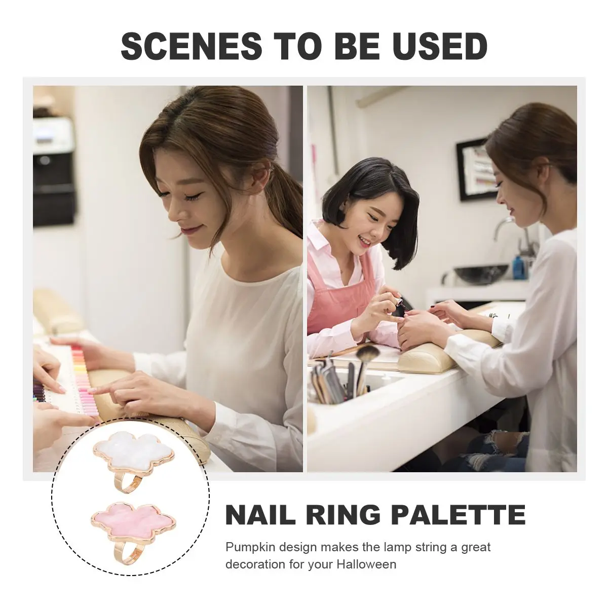

2Pcs Nail Color Mixing Board Shell Design Resin Ring Plate Finger Ring Plate Compact Beauty Salon Home Use
