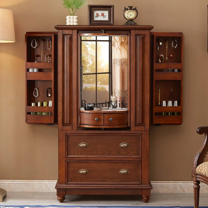 

yj21 American Style Solid Wood Vintage Jewelry Chest of Drawers Integrated Floor-standing Multi-functional Storage Cabinet