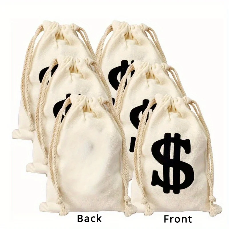Reusable Drawstring Dollar Sign Canvas Money Bag - Ideal for Graduation, Party Favors, Gift Packaging, Office & Holiday Decor